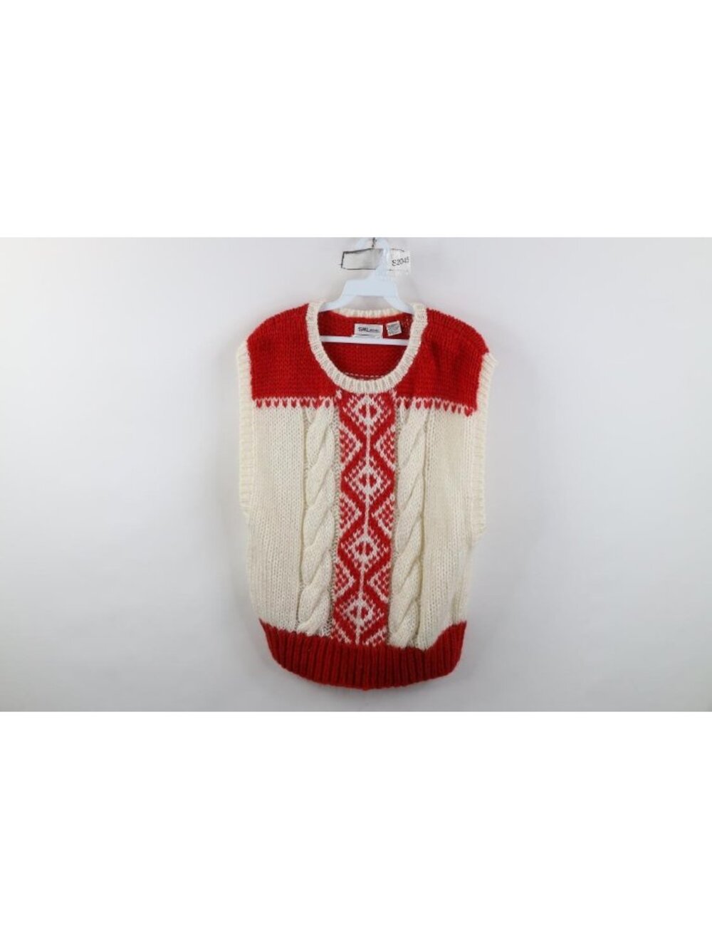 Vintage 80s 90s Sweater Vest Womens Size M Fair Isle Chunky Cable Hand Knit